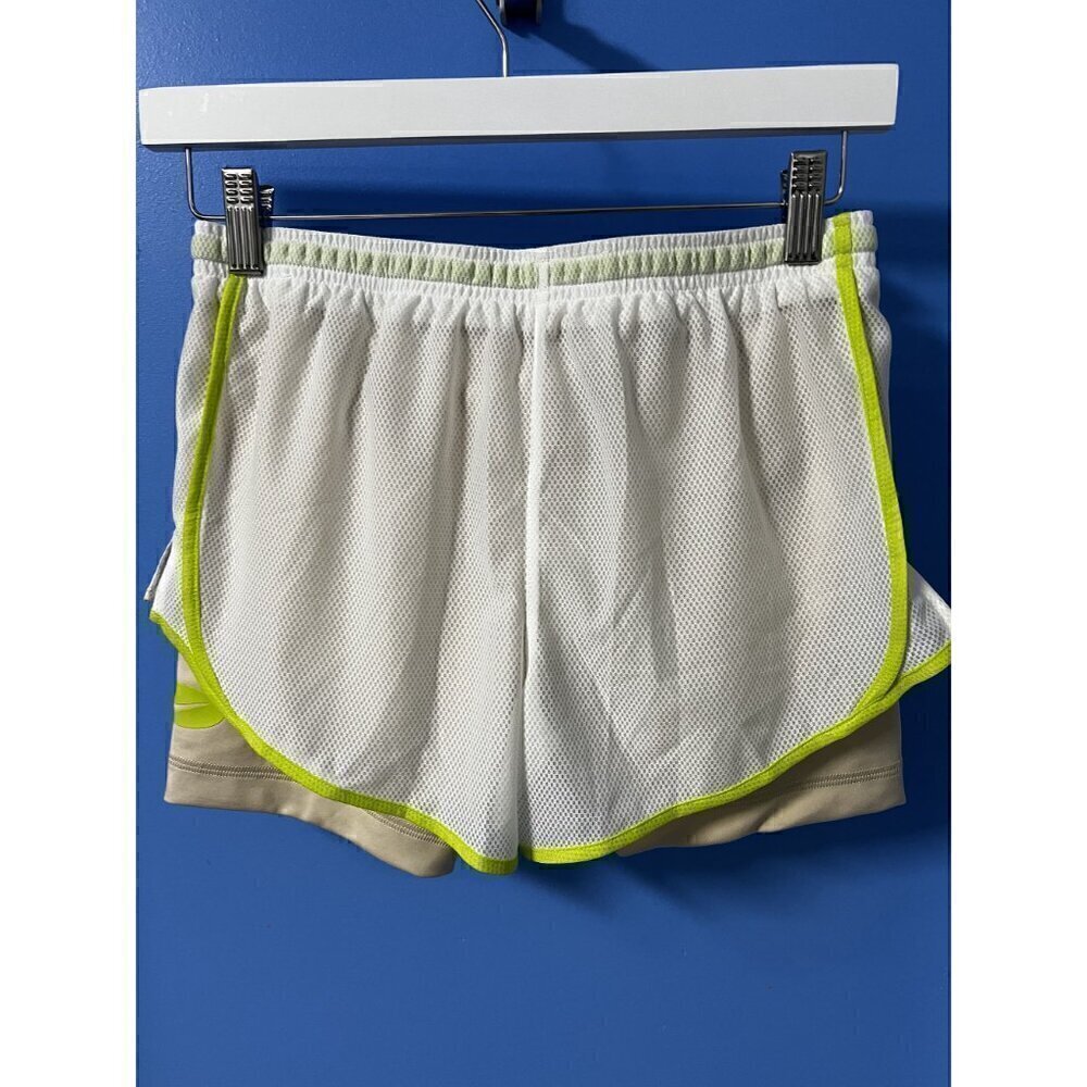 Nike Dri-Fit Tempo Girls 2-In-1 Training Shorts White/Beige Neon Green Accents L - Picture 2 of 9